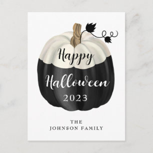 Süßer Schwarz-Weiß-Kürbis Frohes Halloween Postkarte
