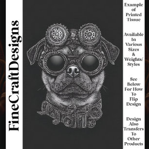 Süßer Schwarz-Weiß-Steampunk-Mops T6 Decoupage Seidenpapier
