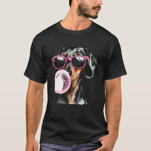 Süßer schwarzer Dachshund mit Herzbrille Blase T-Shirt