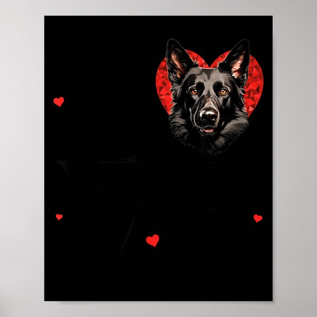 Süßer schwarzer deutscher Schäferhund Valentinstag Poster (Vorne)