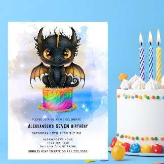 Süßer Schwarzer Drache Regenbogenkuchen Märchen Ge Einladung