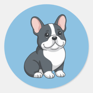 Süßer schwarzer Französische-Bulldogge-Welpe auf B Runder Aufkleber