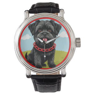 Süßer schwarzer Hund mit rotem Halsband im Cartoon Armbanduhr