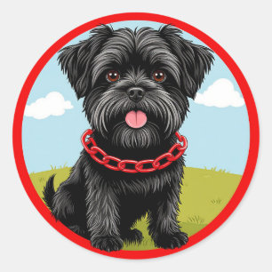 Süßer schwarzer Hund mit rotem Halsband im Cartoon Runder Aufkleber