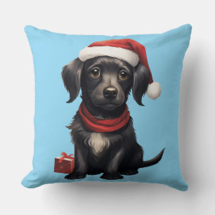 Süßer schwarzer Hund zu Weihnachten Kissen