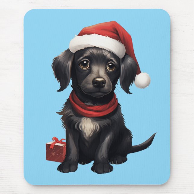 Süßer schwarzer Hund zu Weihnachten Mousepad (Vorne)