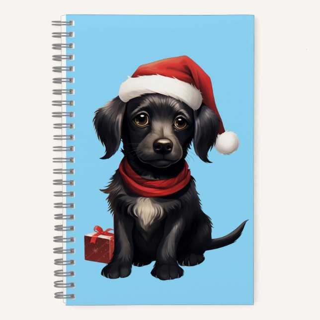 Süßer schwarzer Hund zu Weihnachten Notizbuch (Vorderseite)