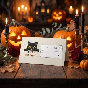 Süßer schwarzer Katzen Halloween Platzkarte
