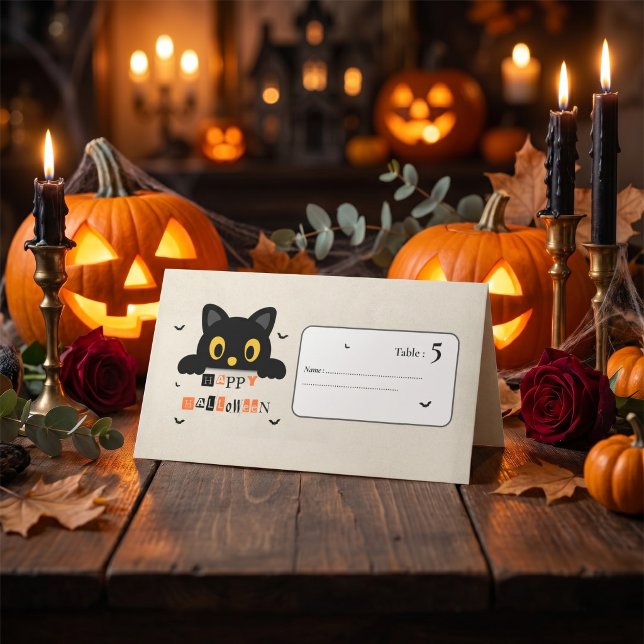 Süßer schwarzer Katzen Halloween Platzkarte (Von Creator hochgeladen)