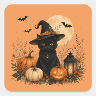 Süßer schwarzer Katzen-Kürbis Halloween Quadratischer Aufkleber