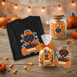 Süßer schwarzer Labrador Halloween-Kürbis personal T-Shirt