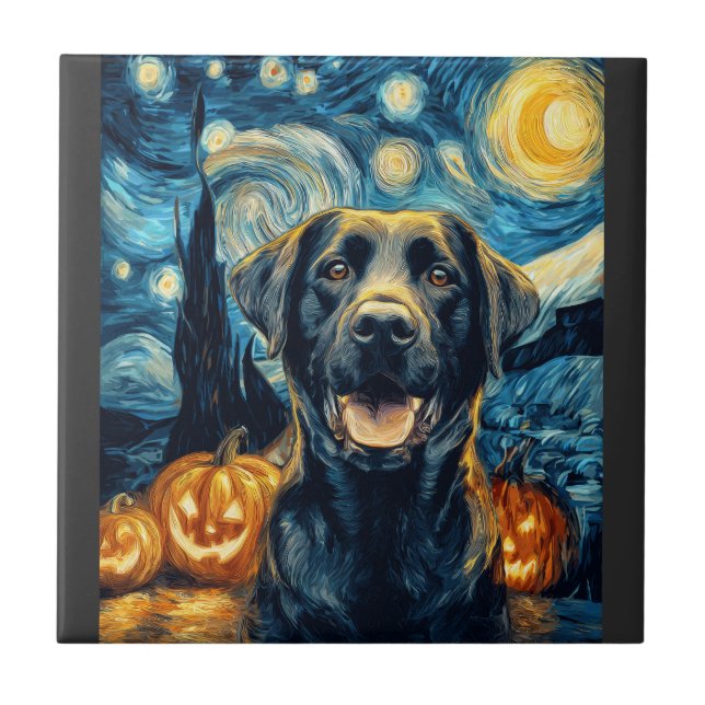 Süßer schwarzer Labrador-Hund Halloween Jack O Lan Fliese (Vorderseite)