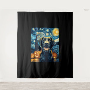 Süßer schwarzer Labrador-Hund Halloween Jack O Lan Wandteppich