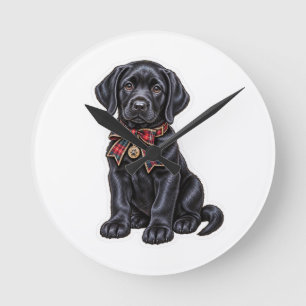 Süßer schwarzer Labrador Retriever-Feiertags-Tasch Runde Wanduhr