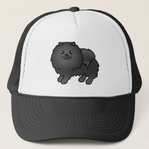 Süßer schwarzer Pomeranian Cartoon-Hund Truckerkappe