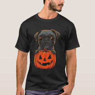 Süßer schwarzer Pug Jack O Laternen-Kürbis Hallowe T-Shirt