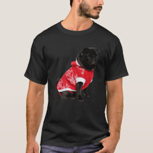 Süßer schwarzer Pug-Santa-Hut Bild Weihnachten rot T-Shirt