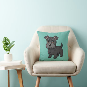 Süßer schwarzer schottischer Terrier-Hund Grün Kissen