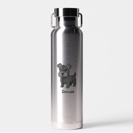Süßer schwarzer schottischer Terrier-Hund mit indi Trinkflasche