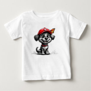 Süßer schwarzer Welpe mit Schmetterling Niedliches Baby T-shirt
