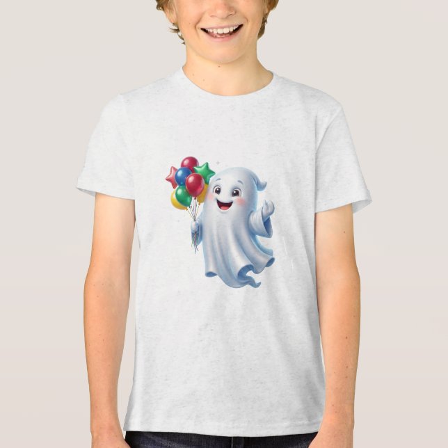 Süßer schwebender Geist mit Ballons Halloween Tri-Blend Shirt (Vorderseite)