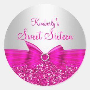 Süßer Sechzehn Kleber mit rosa Glitter und Schleif Runder Aufkleber