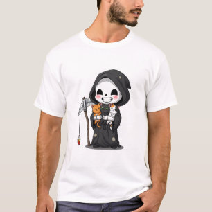 Süßer Sensenmann mit drei Katzen Cartoon T-Shirt