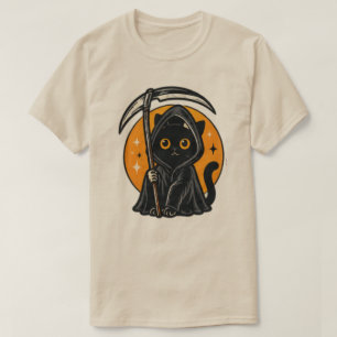 Süßer Sensenmann Schwarze Katze Mond Sense Gruseli T-Shirt