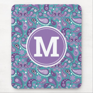 Süßer shabby-chic lila und blauer Paisley-Monogram Mousepad