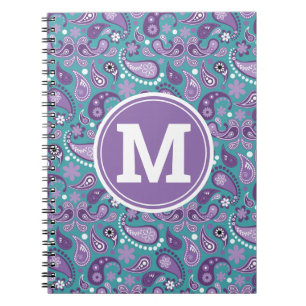 Süßer shabby-chic lila und blauer Paisley-Monogram Notizblock