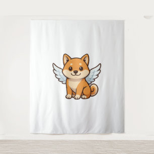 Süßer Shiba Inu Engel Cartoon Hund Glück Wandteppich