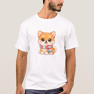 Süßer Shiba Inu im Schal T-Shirt   Winter Kawaii 
