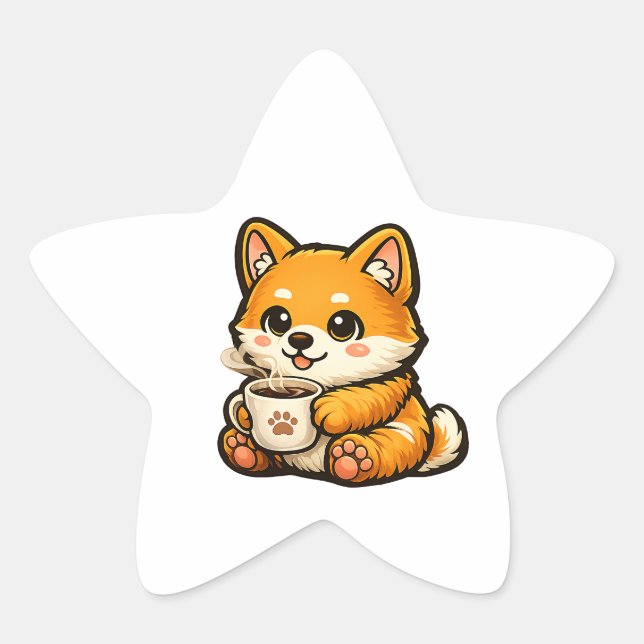 Süßer Shiba Inu Kaffee Stern Aufkleber (Vorderseite)