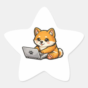 Süßer Shiba Inu mit Laptop – Cozy Dog Design Stern-Aufkleber