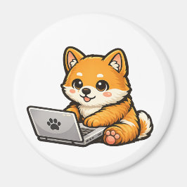 Süßer Shiba Inu mit Laptop – Gemütliche Hundeillus Magnet