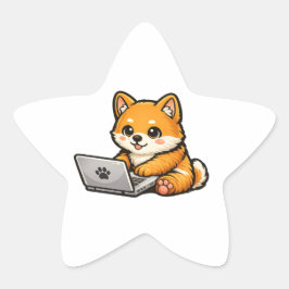 Süßer Shiba Inu mit Laptop – Gemütliche Hundeillus Stern-Aufkleber