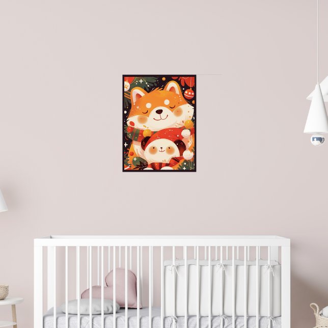 Süßer Shiba Inu umarmt Panda-Plüsch Poster (Kinderzimmer 2)