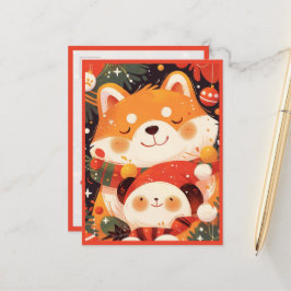 Süßer Shiba Inu umarmt Panda-Plüsch Postkarte