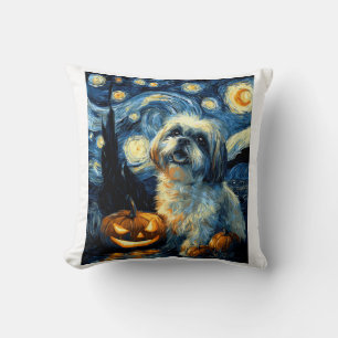 Süßer Shih Tzu Hund Halloween Jack O Lantern Kürbi Kissen