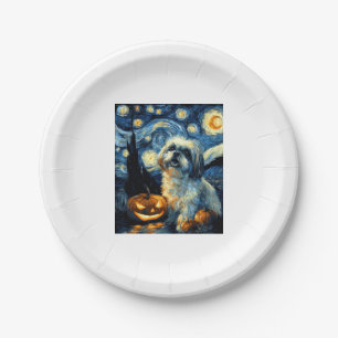 Süßer Shih Tzu Hund Halloween Jack O Lantern Kürbi Pappteller