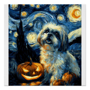 Süßer Shih Tzu Hund Halloween Jack O Lantern Kürbi Poster