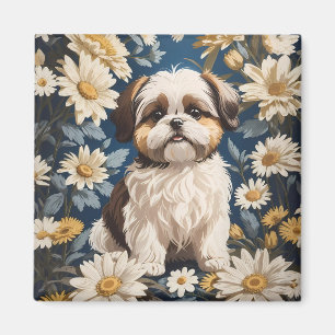 Süßer Shih Tzu Hund Weiße Gänseblümchen Magnet