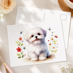 Süßer Shih Tzu Welpe Hund Floral Postkarte