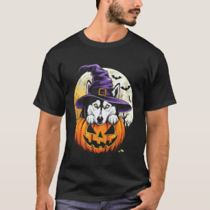 Süßer Sibirischer Husky Hexe Kürbis Halloween Lust T-Shirt