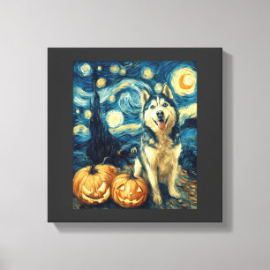 Süßer sibirischer Husky-Hund Halloween Jack O Lant Leinwanddruck