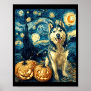 Süßer sibirischer Husky-Hund Halloween Jack O Lant Poster