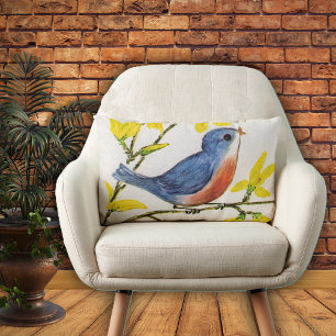 Süßer singender blauer Vogel auf einem Baumzweig Lendenkissen