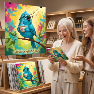 Süßer singender blauer Vogel Spiral Foto Notizbuch Notizblock