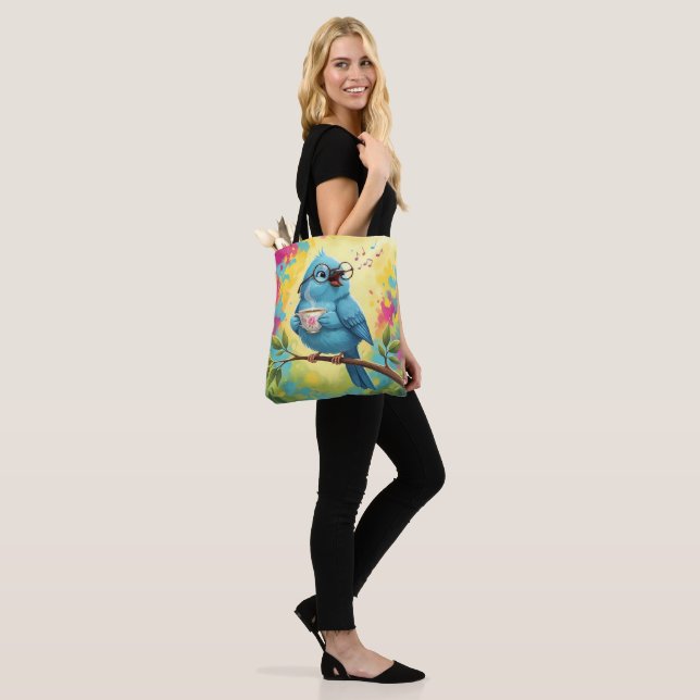 Süßer singender blauer Vogel Stylischer Tote | Süß (Am Model)