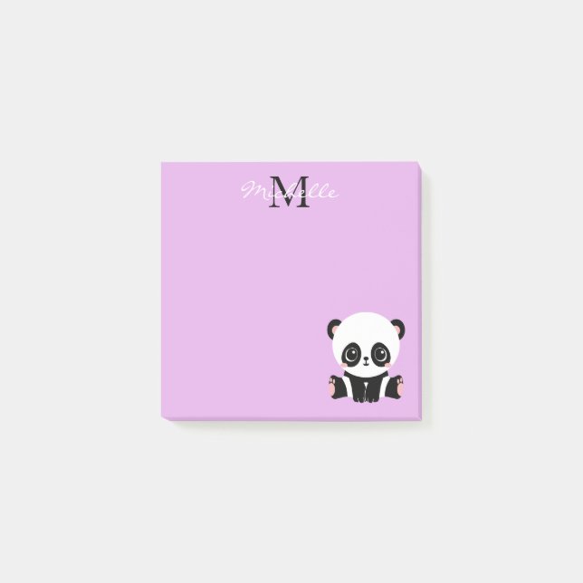 Süßer sitzender Panda-Monogramm Lila Post-it Klebezettel (Vorderseite)